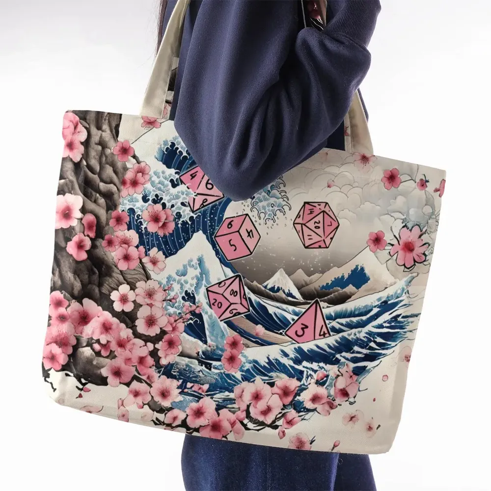 Pink Flower Dice DnD Large Tote Bag - 2