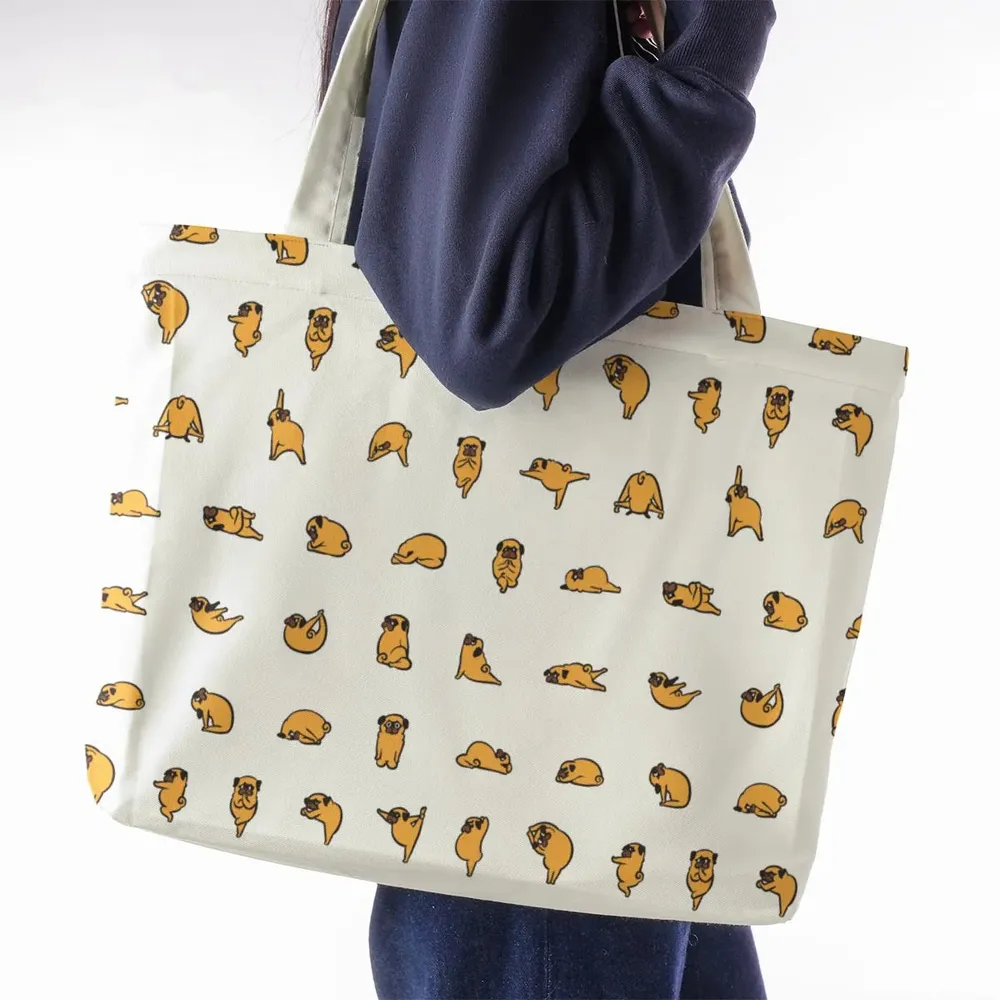 Pug Hot Yoga Pattern Large Tote Bag - 2