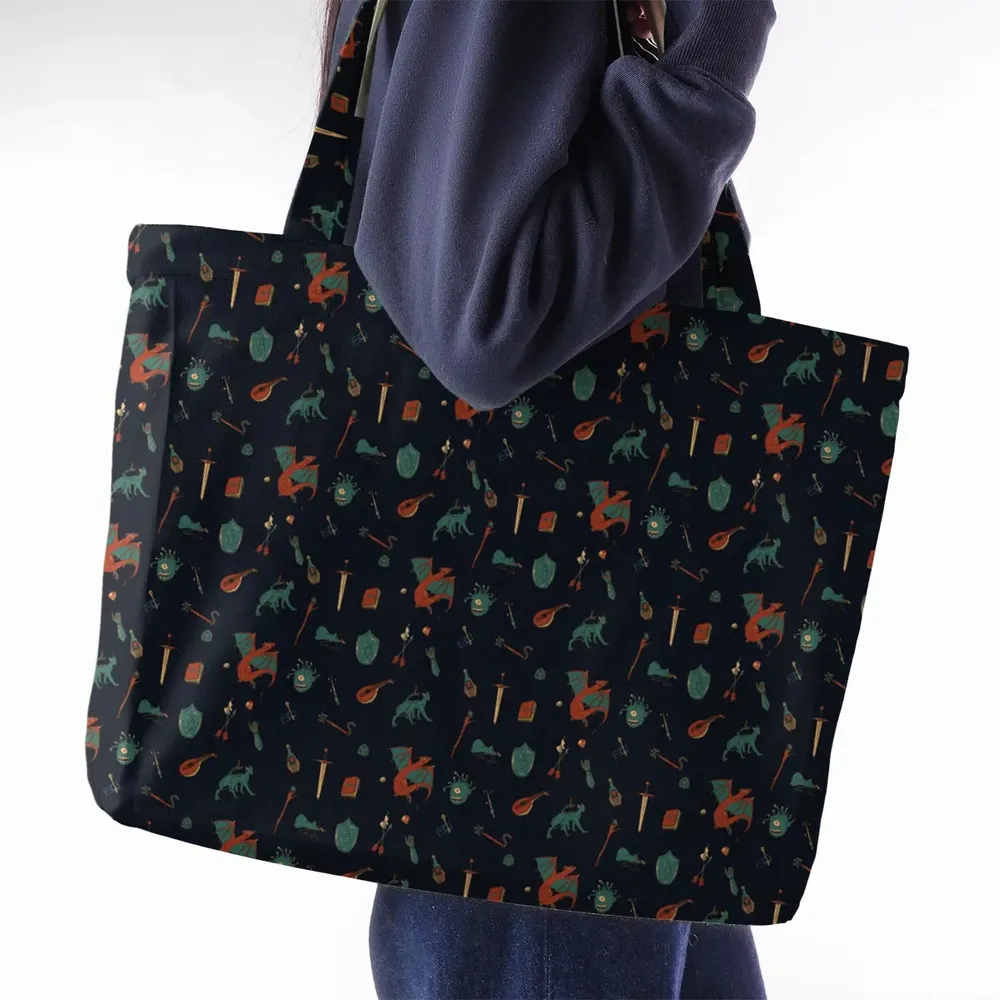 DnD Items and Monsters Pattern Large Tote Bag - 2
