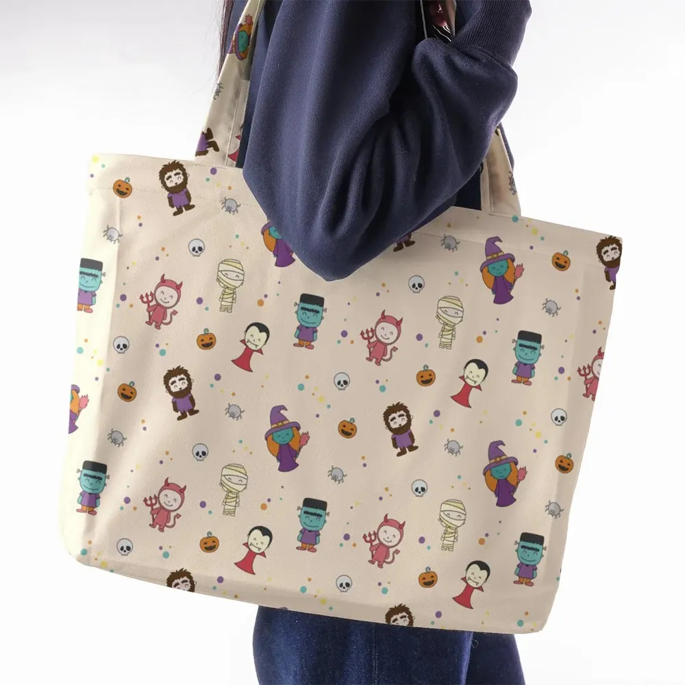 Cute Halloween Characters Pattern Large Tote Bag - 2