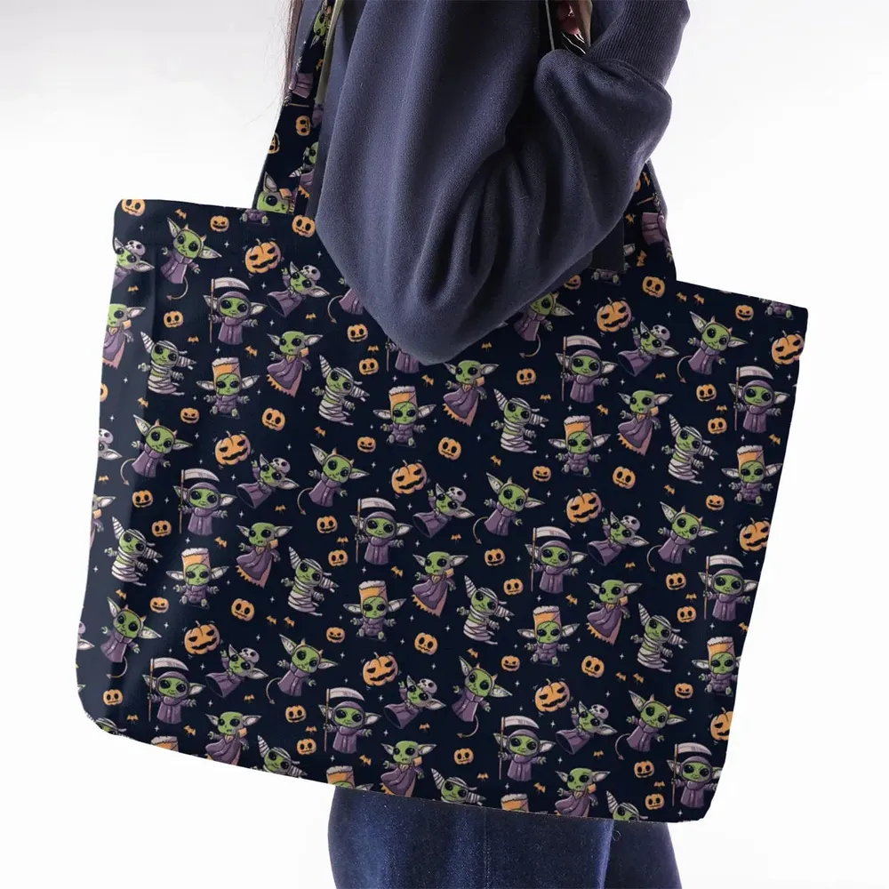 Cute Baby Yoda Halloween Pattern Large Tote Bag - 2