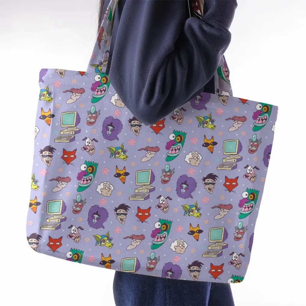 Courage the Cowardly Dog Characters Pattern Large Tote Bag - 2