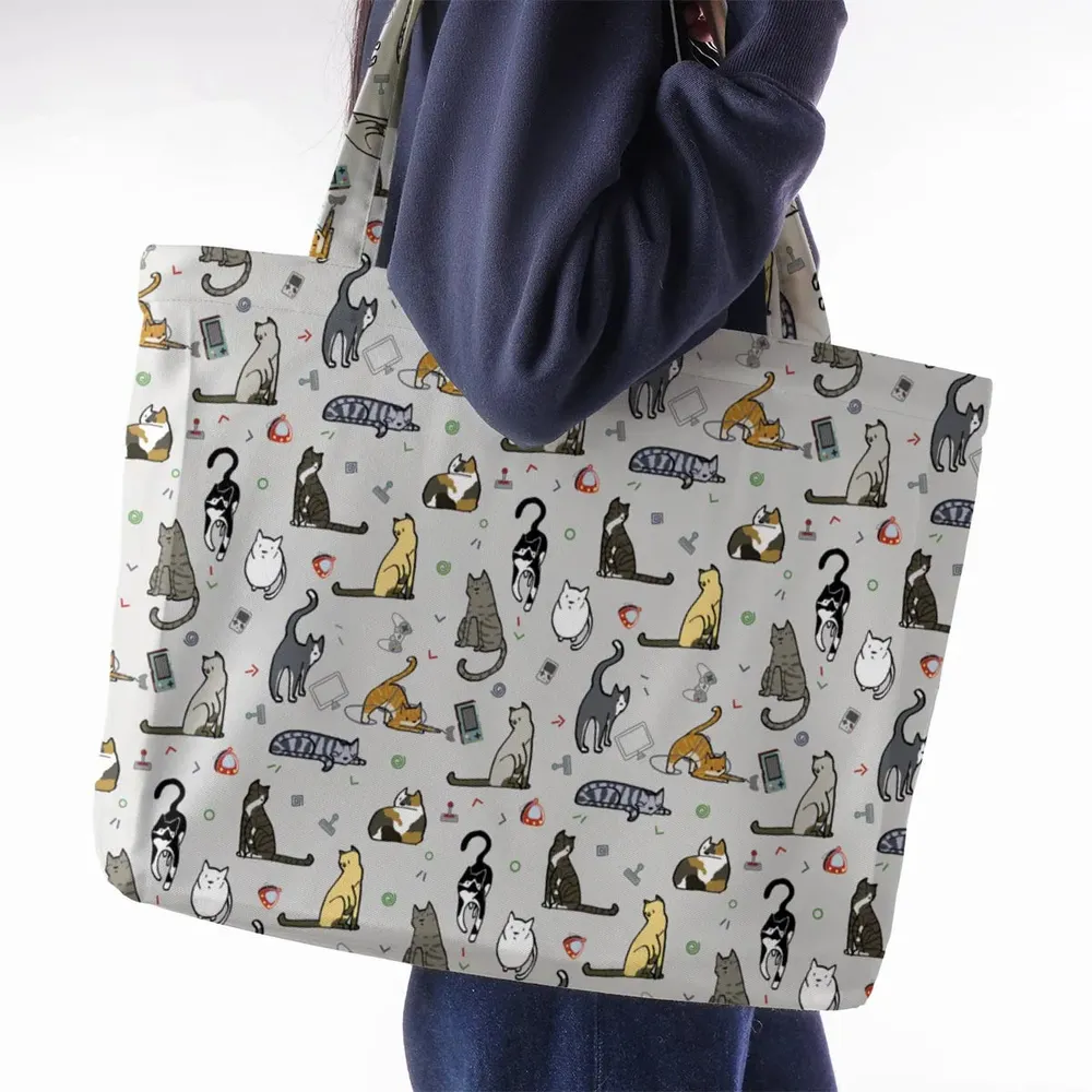 Cat the Gamer Pattern Large Tote Bag - 2