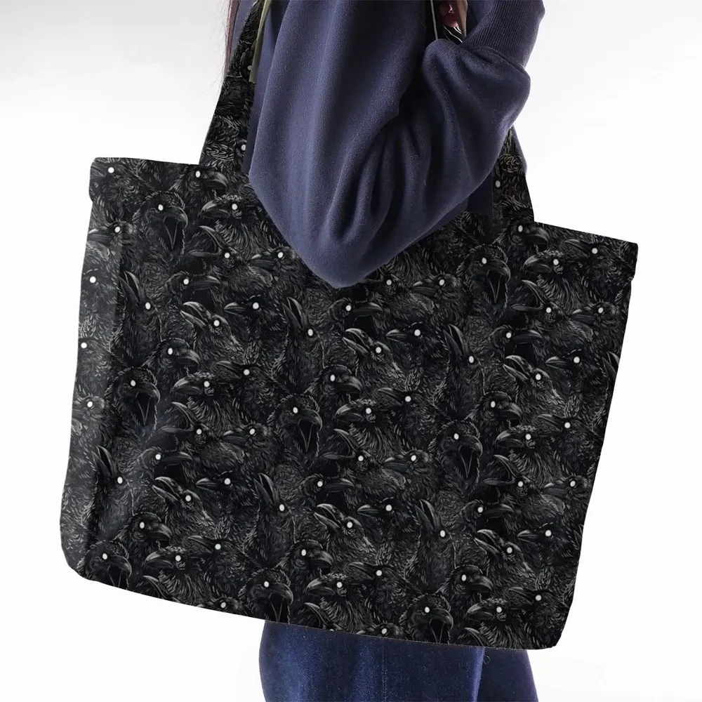 Black Raven Pattern Large Tote Bag - 2