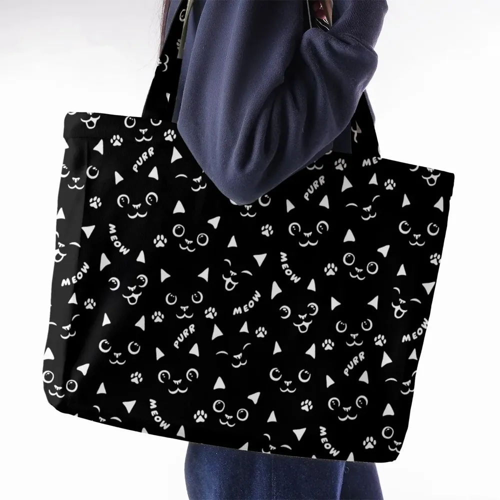 Black Cats Pattern Large Tote Bag - 2