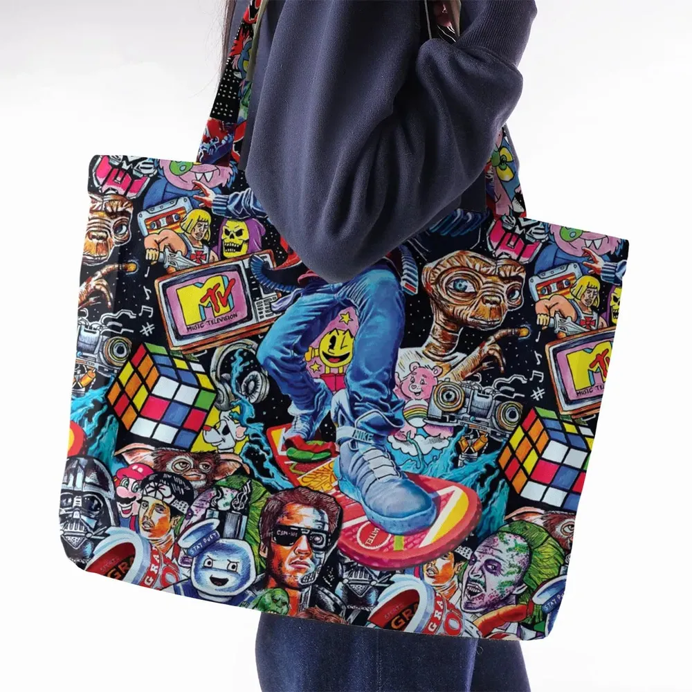 Back To The 80s Pop Culture 80s Movies Characters Large Tote Bag - 2