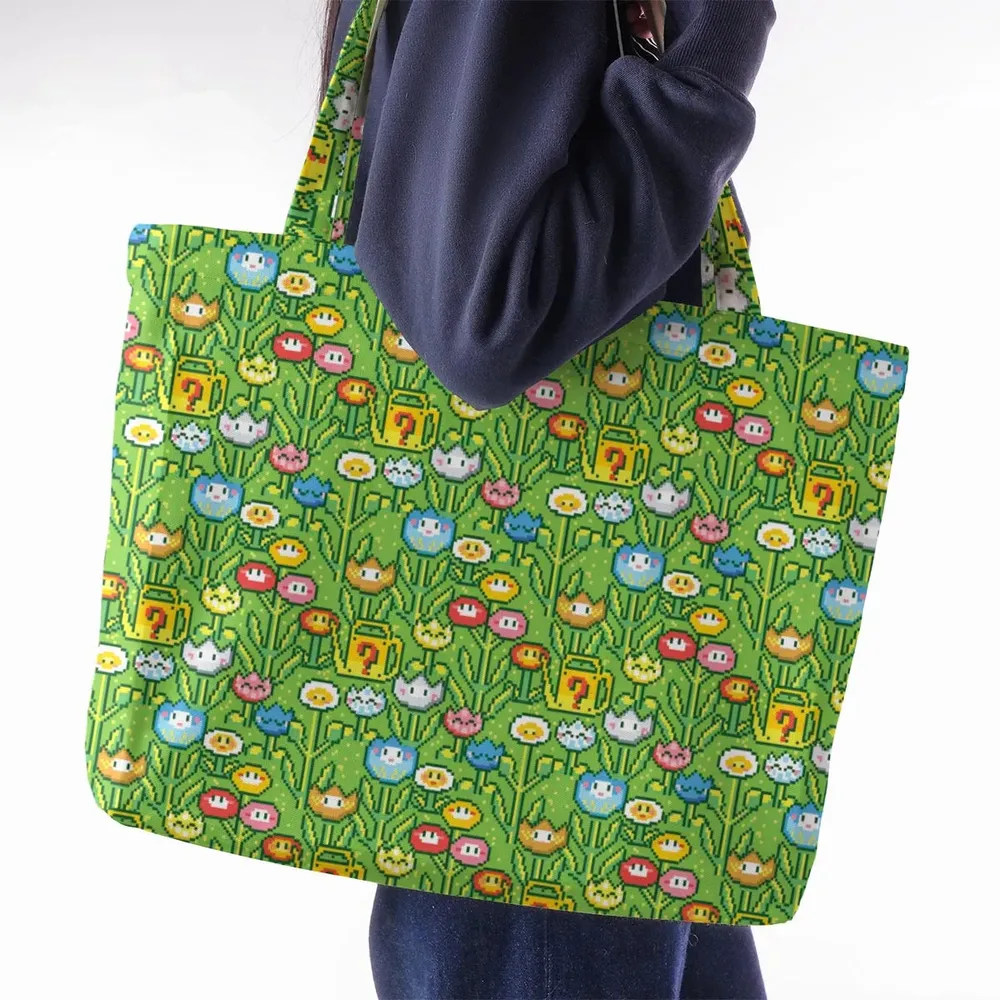 8bit Flower Garden Super Mario Pattern Large Tote Bag - 2