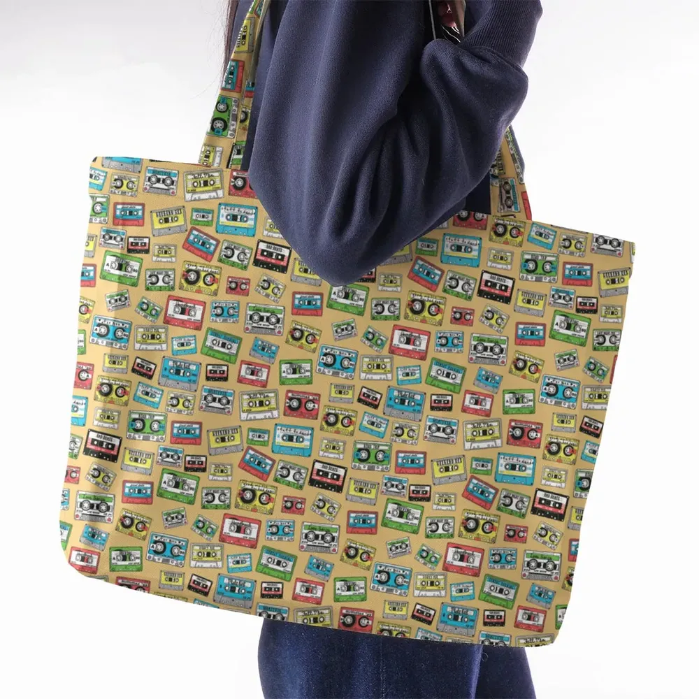80s Playlist Pattern Large Tote Bag - 2