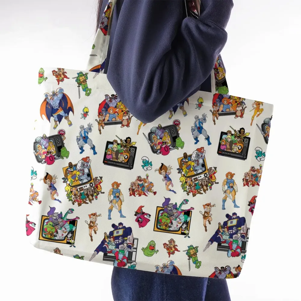 80s Famous Cartoon Characters Pattern Large Tote Bag - 2