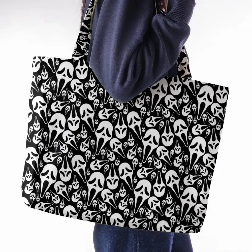 Ghostface Horror Movie Pattern Halloween Large Tote Bag - 2