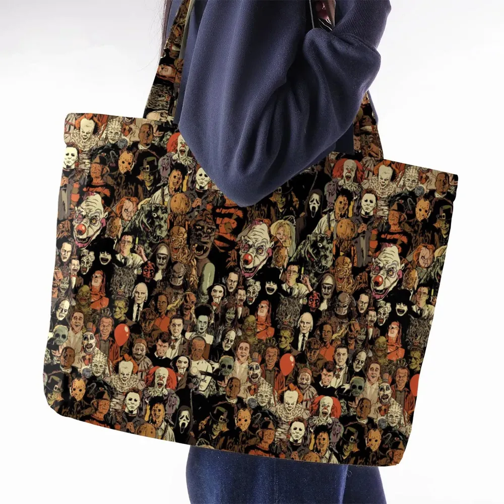 Horror Movie Characters Halloween Pattern Large Tote Bag - 2
