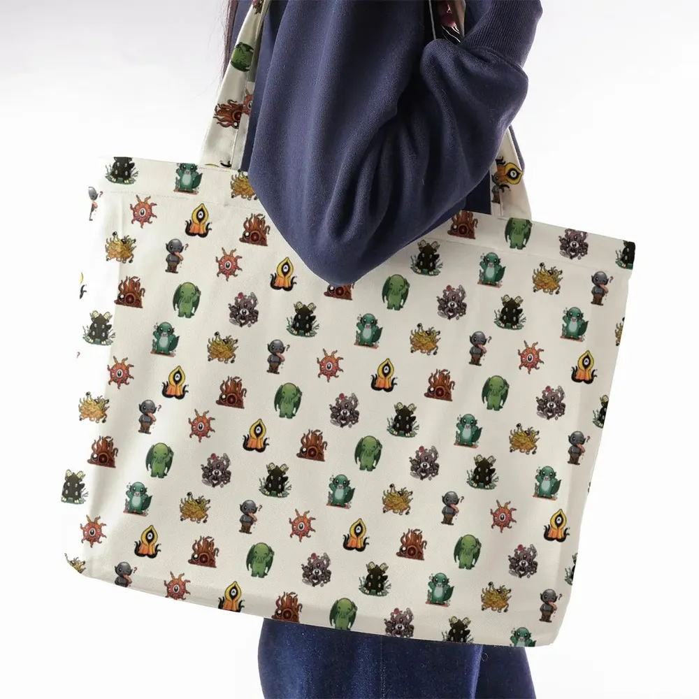 Lovecraft Demons Cute H.P. Lovecraft Monsters Pattern Large Tote Bag - 2