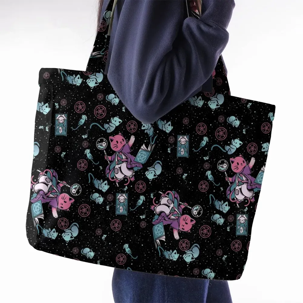 Necromancer Cat Pattern Large Tote Bag - 2