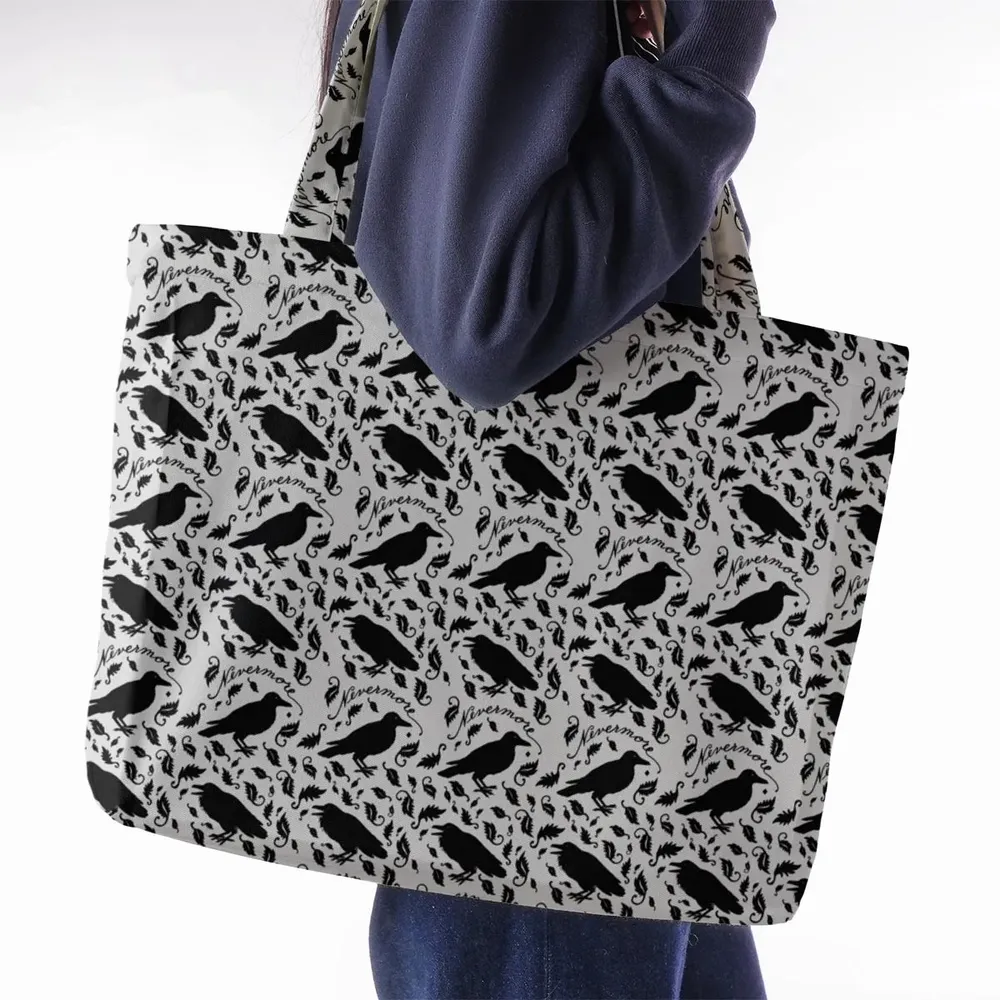 Nevermore The Raven Edgar Allan Poe Pattern Large Tote Bag - 2
