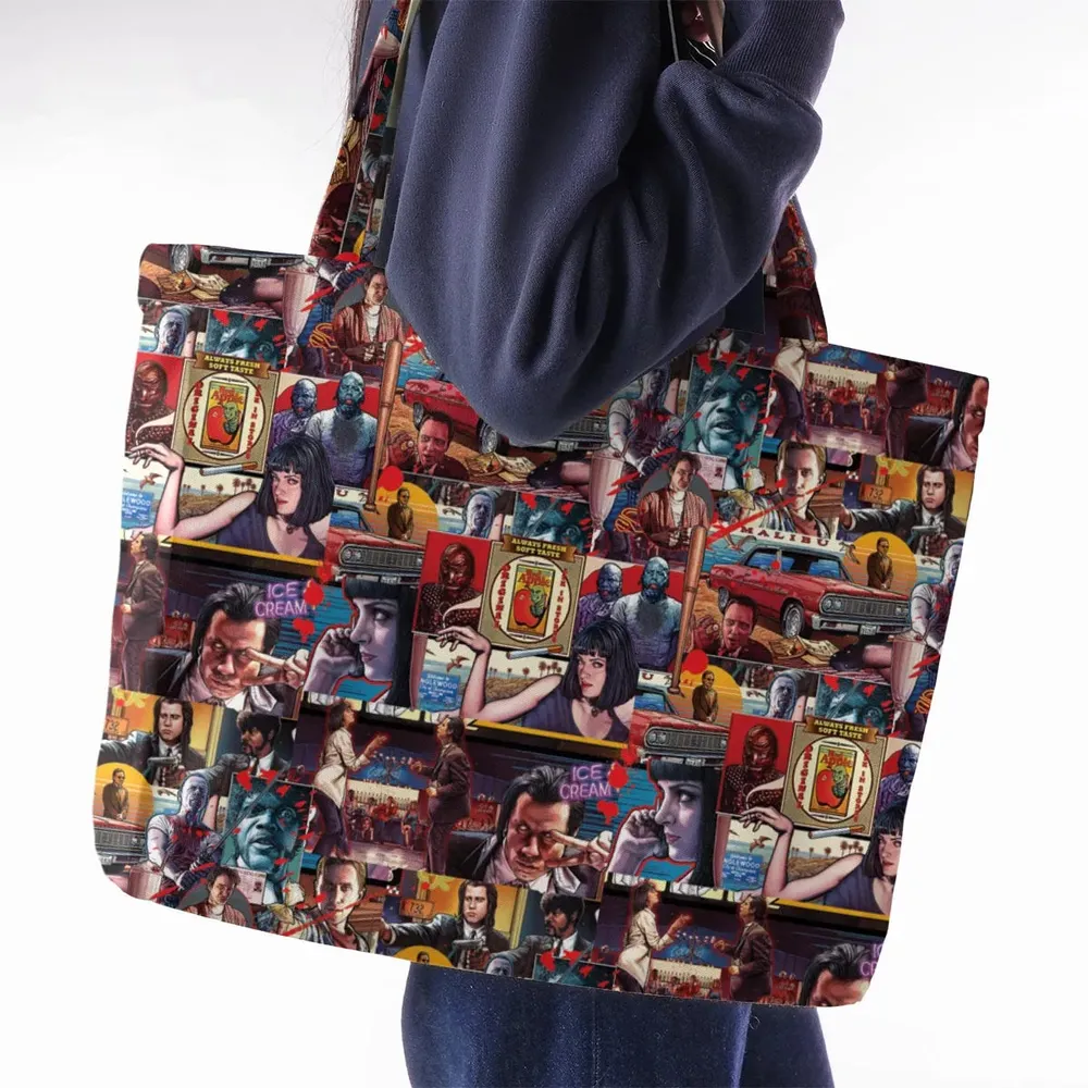 Retro Scenes Mia Wallace Vincent Vega Jules Winnfields Pulp Fiction Large Tote Bag - 2