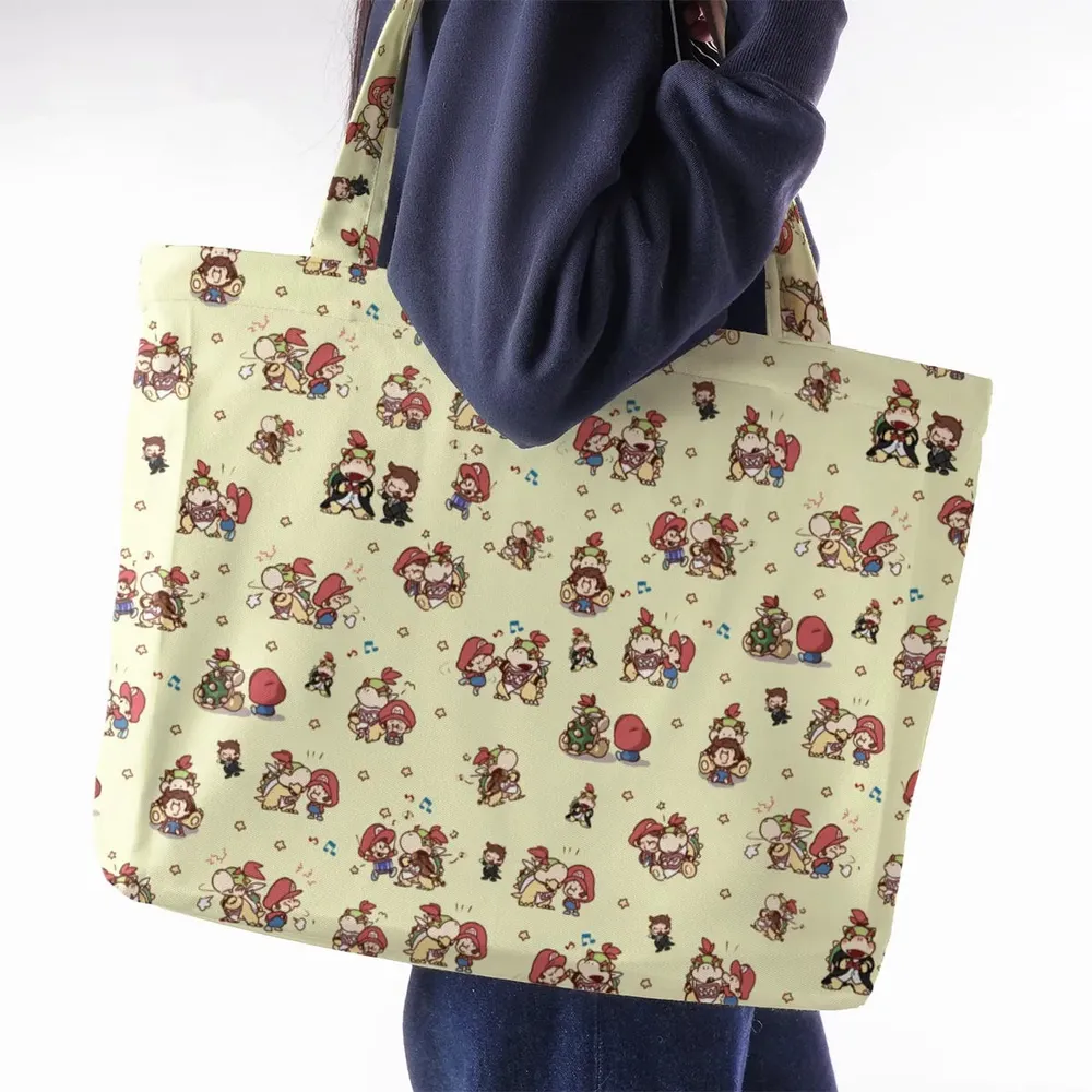 So Cute Bowser and Mario Pattern Large Tote Bag - 2