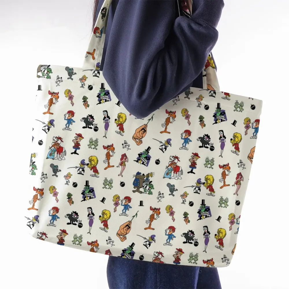 The Adventures of Rocky and Bullwinkle and Friends Characters Pattern Large Tote Bag - 2