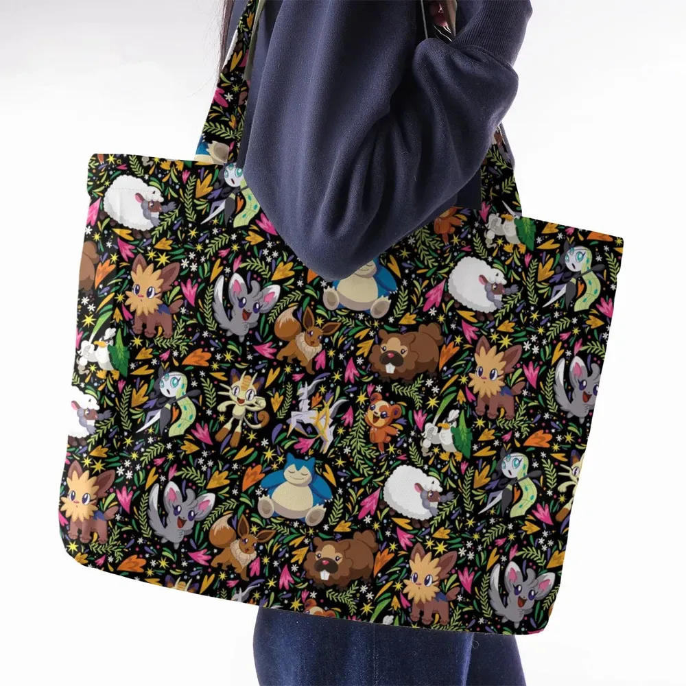 Floral Snorlax Bidoof Eevee Meloetta Pokemon Large Tote Bag - 2