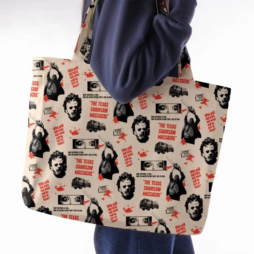 Leatherface The Texas Chainsaw Massacre Horror Pattern Large Tote Bag - 2