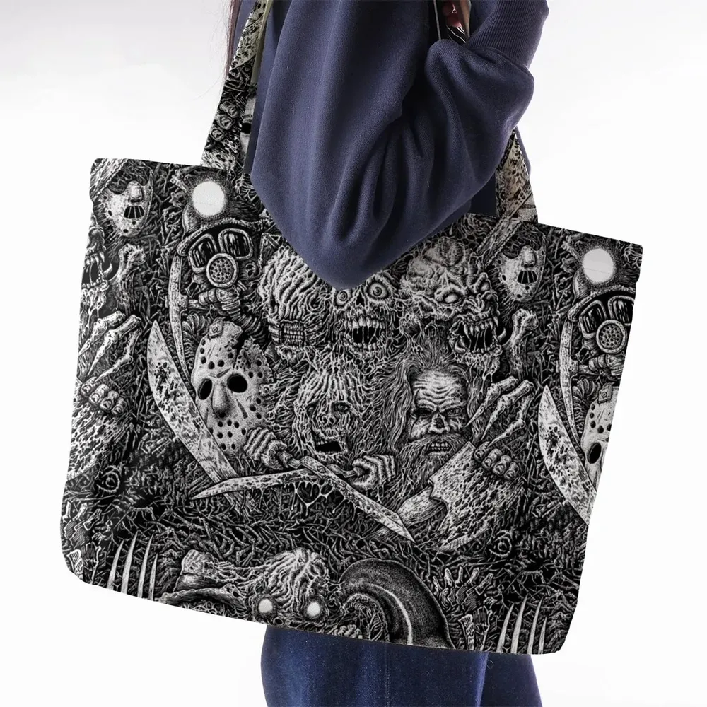 Horror Movie Assemblage Ghostface Xenomorph Pinhead Freddy Michael Myers Large Tote Bag - 2