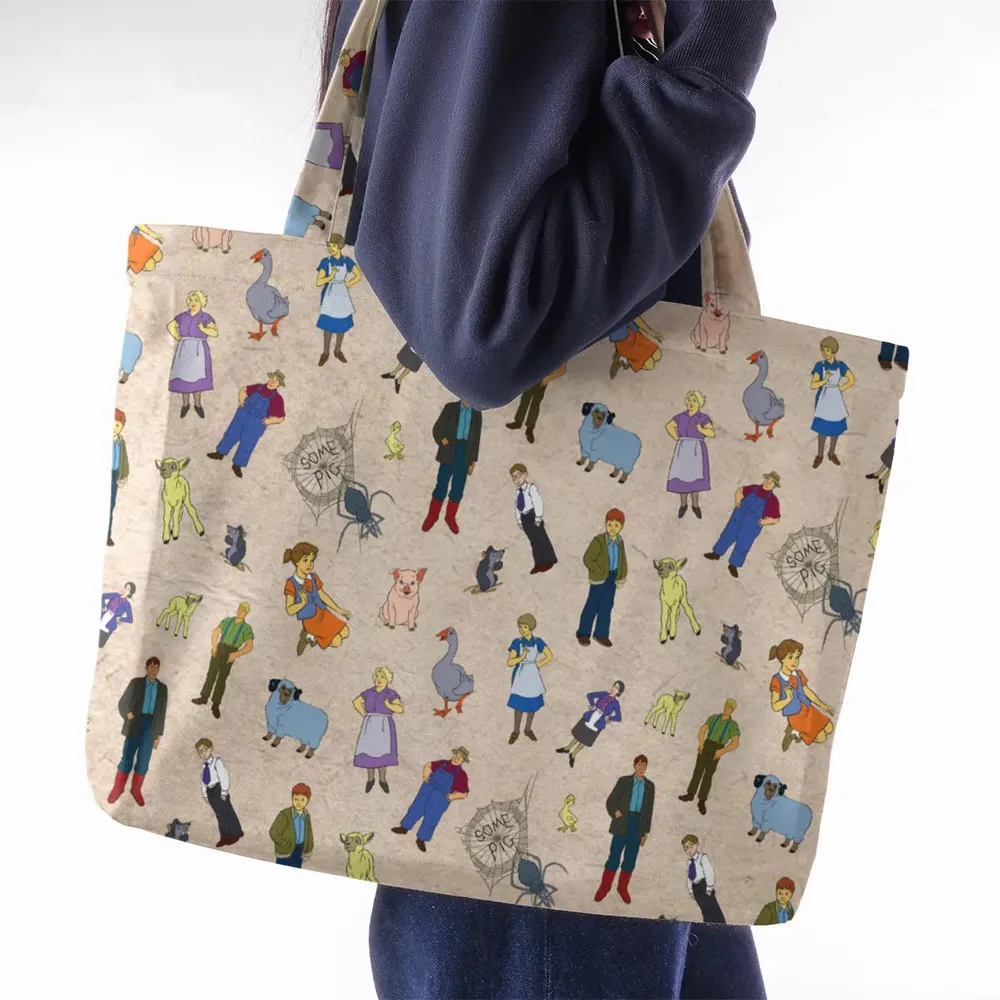 Beloved Children's Tale Charlotte's Web Cartoon Characters Large Tote Bag - 2