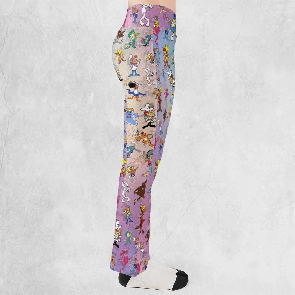 80s 90s Commercial Cereal Mascots Flare Leggings - 2