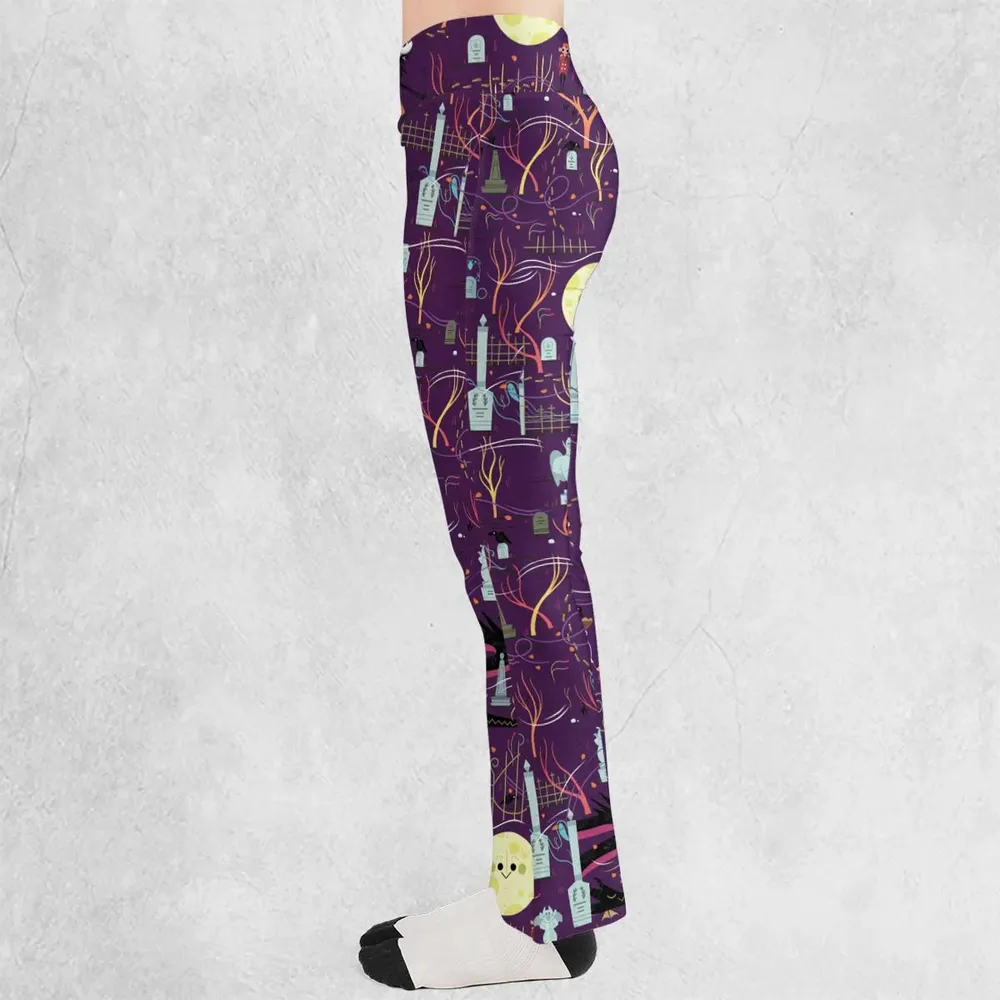 Nostalgic 80s 90s Spooky Scene Flare Leggings - 3