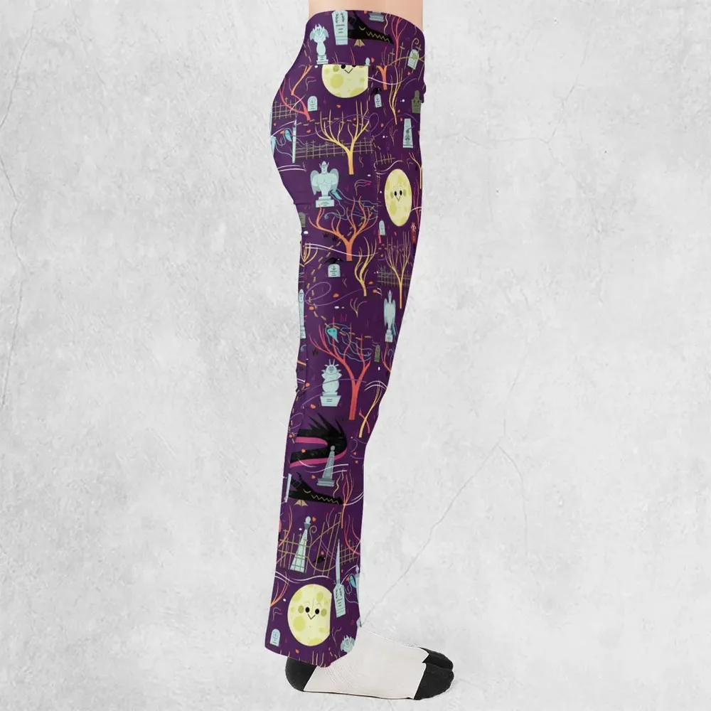 Nostalgic 80s 90s Spooky Scene Flare Leggings - 2