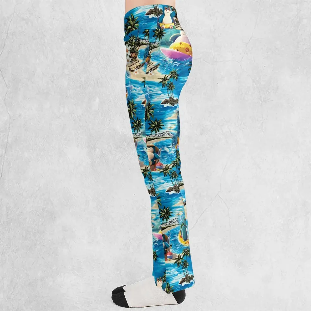 Snorlax Surfing Summer Vibes Flare Leggings - 3