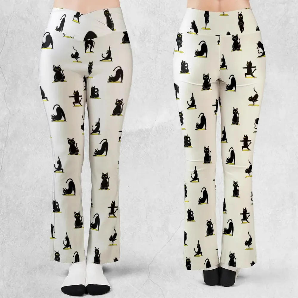 Bombay Cat Yoga Pattern Flare Leggings - 1