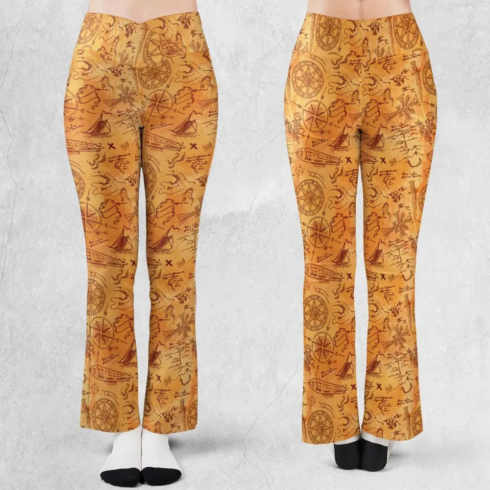 Vintage Adventure Map Indiana Jones Flare Leggings - 1