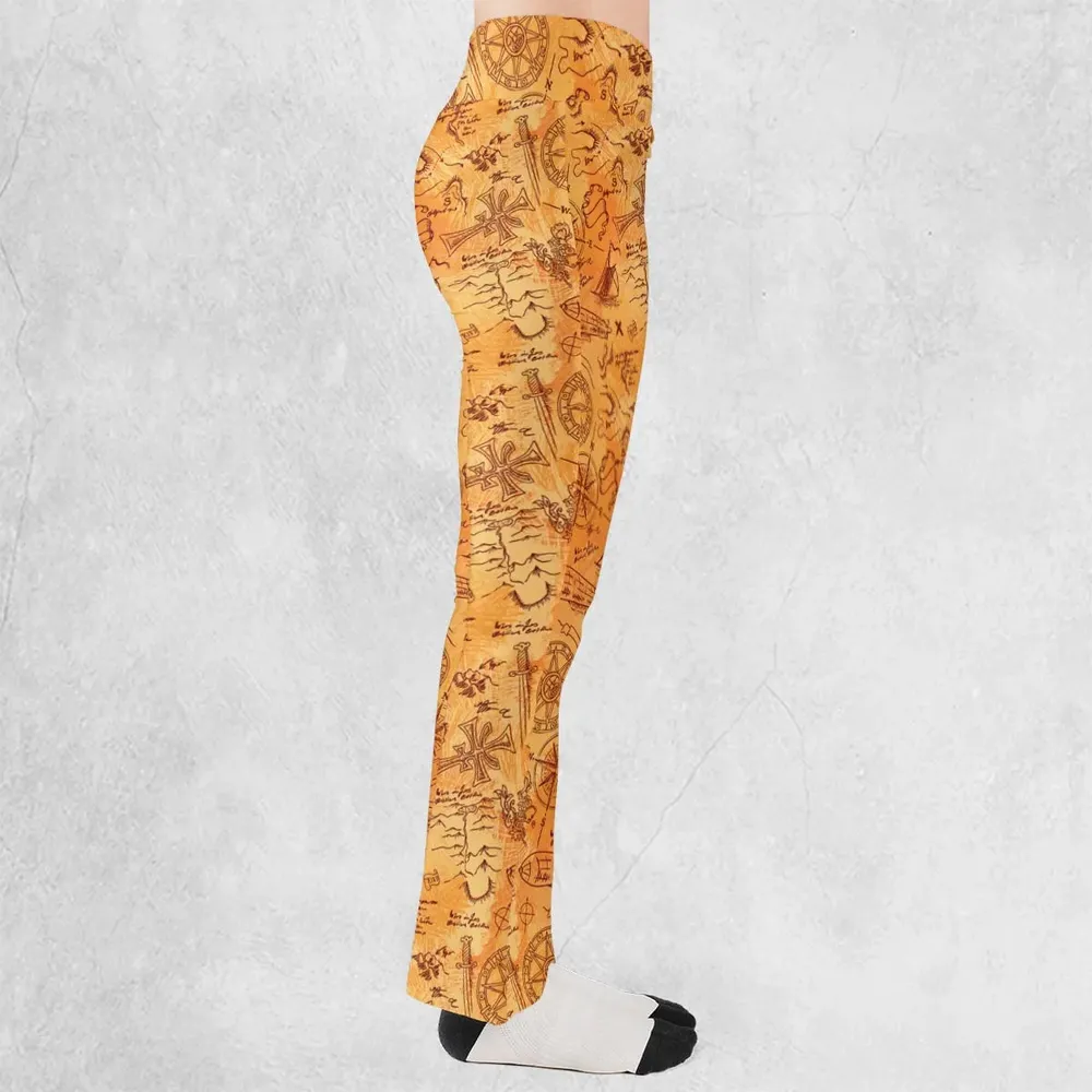 Vintage Adventure Map Indiana Jones Flare Leggings - 2