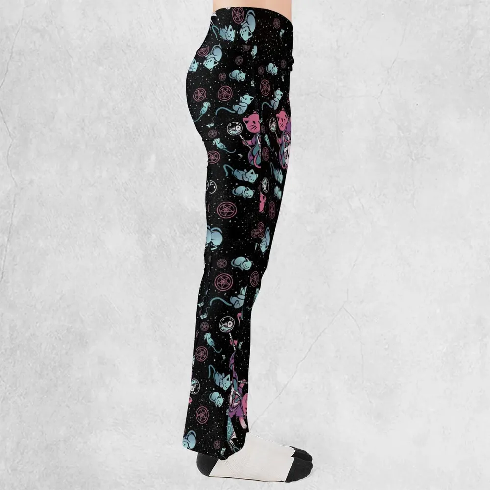 Necromancer Cat Pattern Flare Leggings - 2