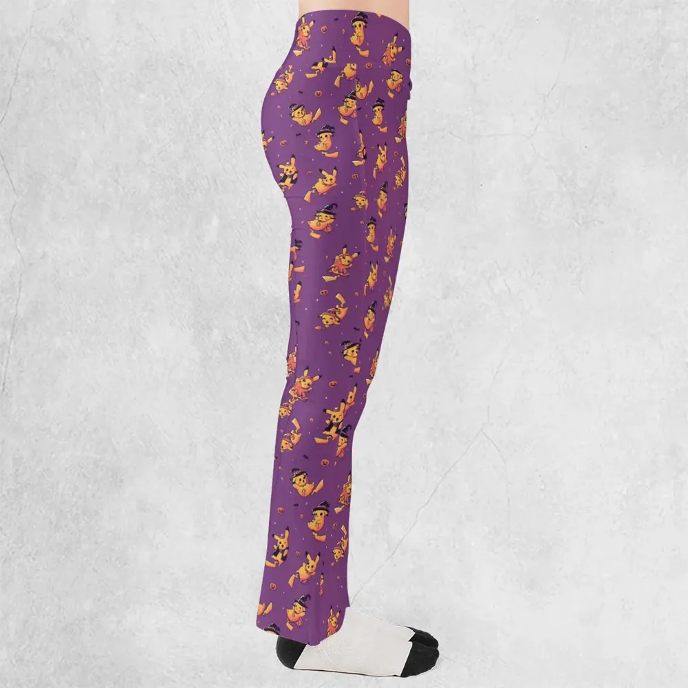 Electric Halloween Cute Pikachu Pattern Flare Leggings - 2
