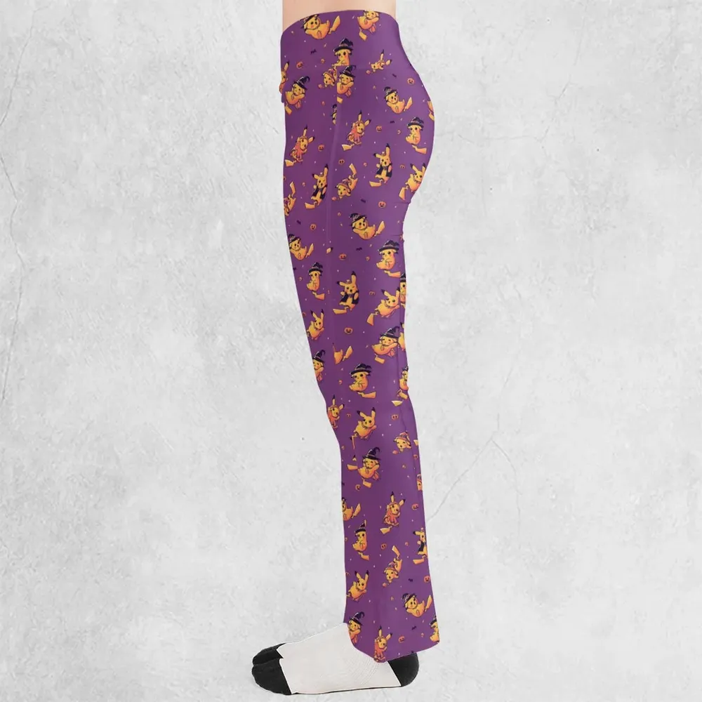 Electric Halloween Cute Pikachu Pattern Flare Leggings - 3