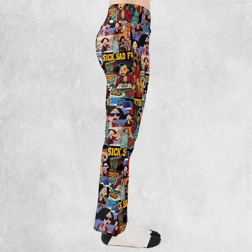 Daria Sick Sad Fiction Pattern Flare Leggings - 2