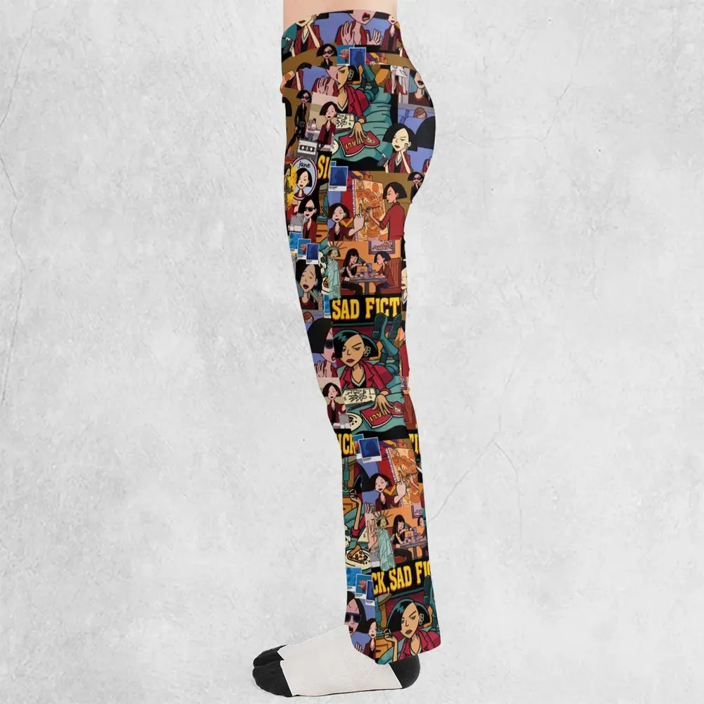 Daria Sick Sad Fiction Pattern Flare Leggings - 3