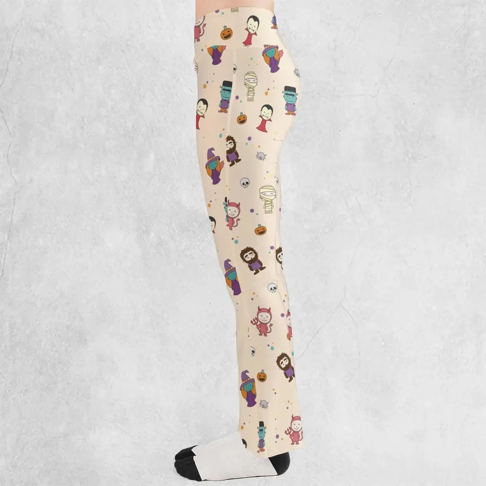 Cute Halloween Characters Pattern Flare Leggings - 3