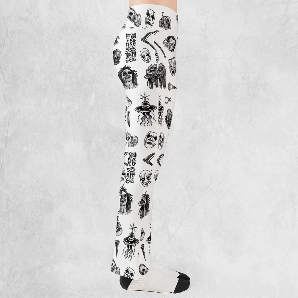 Cult Horror Characters Cryptkeeper Beetlejuice Chucky Fears of a clown Flare Leggings - 2