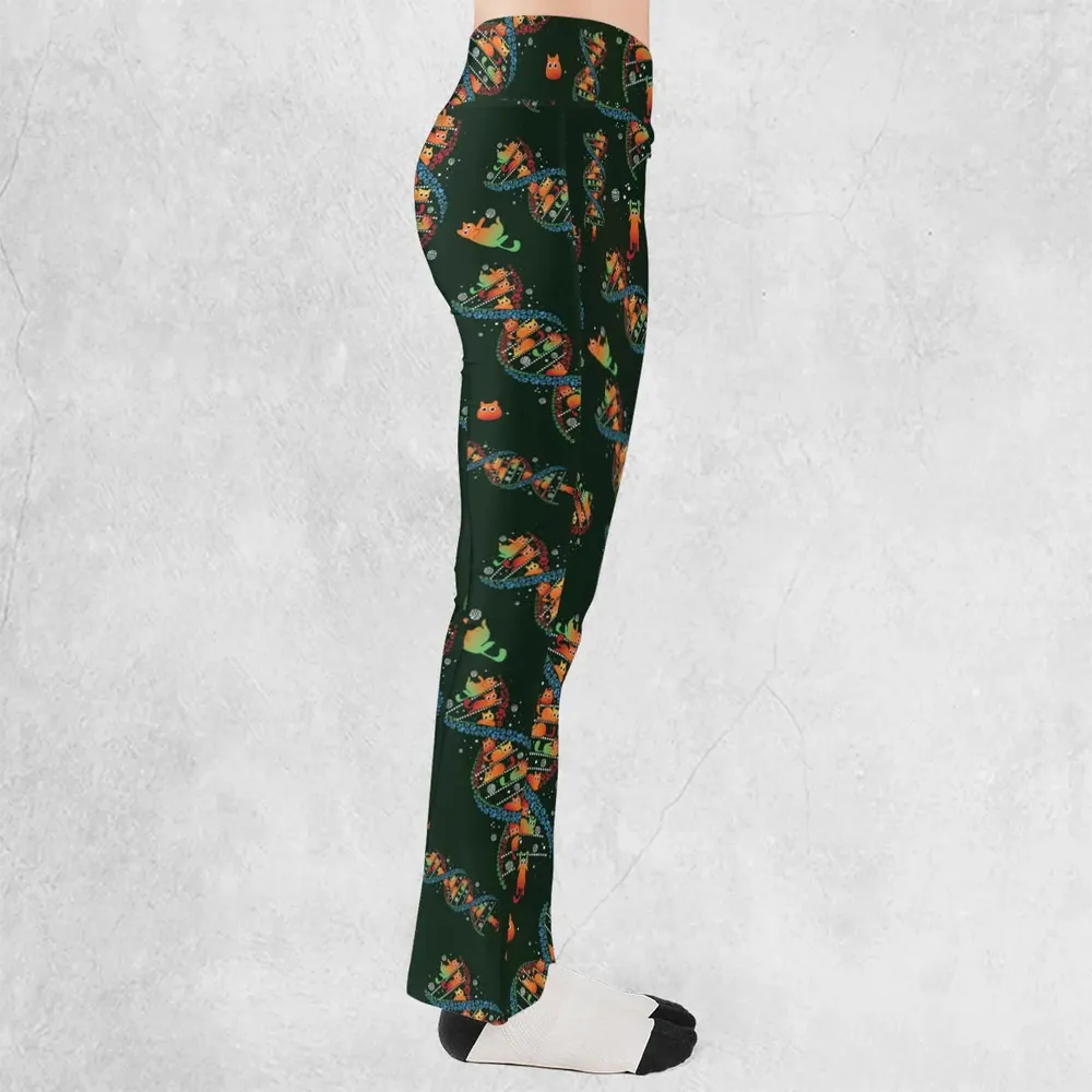 Cat Kitten DNA Pattern Flare Leggings - 2