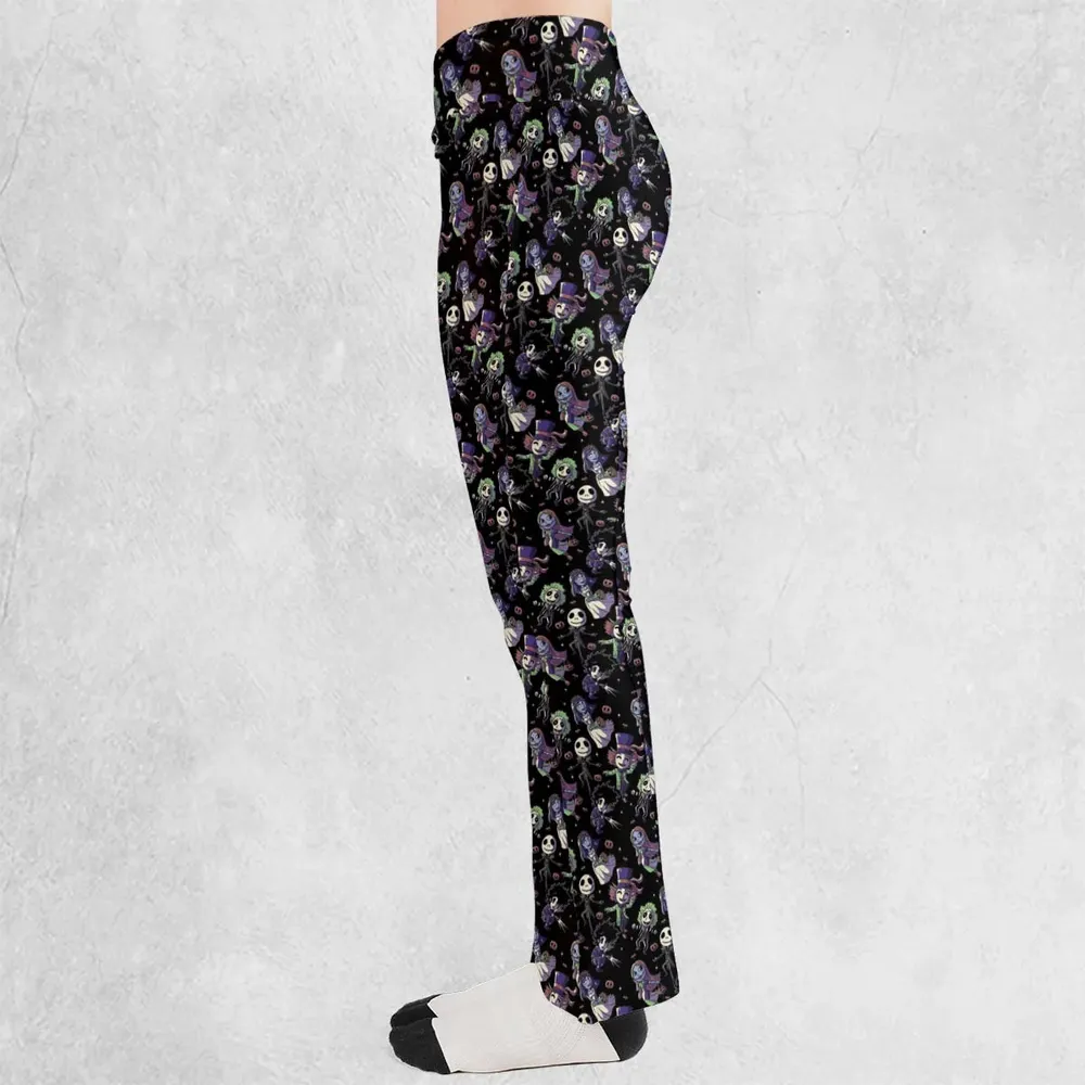 Buttons Characters Pattern Flare Leggings - 3