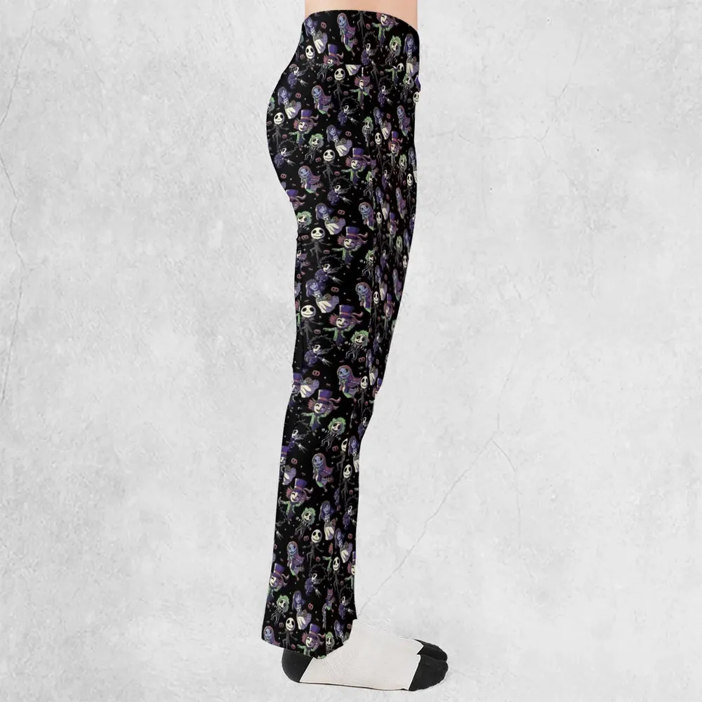 Buttons Characters Pattern Flare Leggings - 2