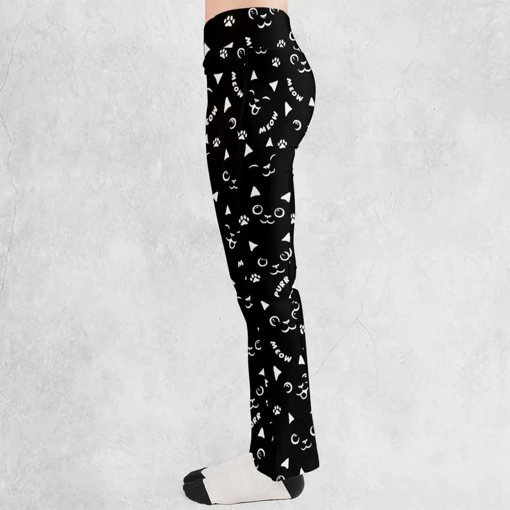 Black Cats Pattern Flare Leggings - 3
