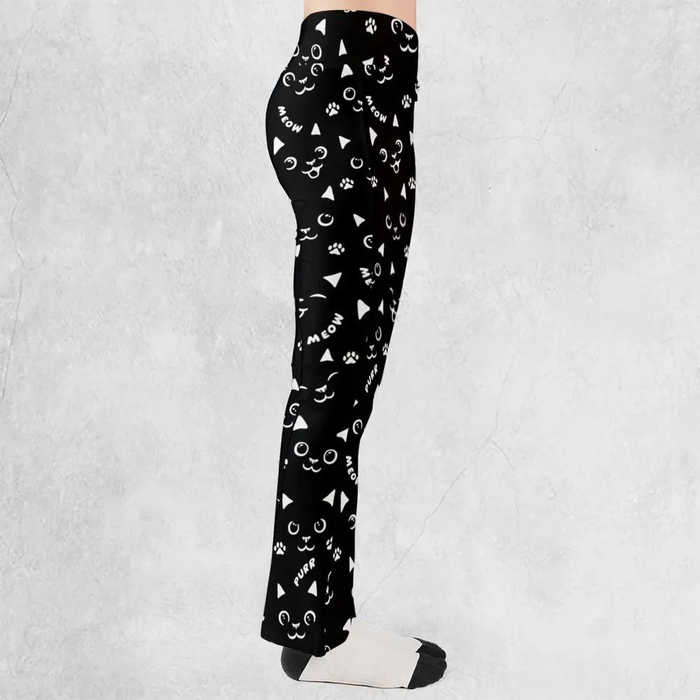 Black Cats Pattern Flare Leggings - 2