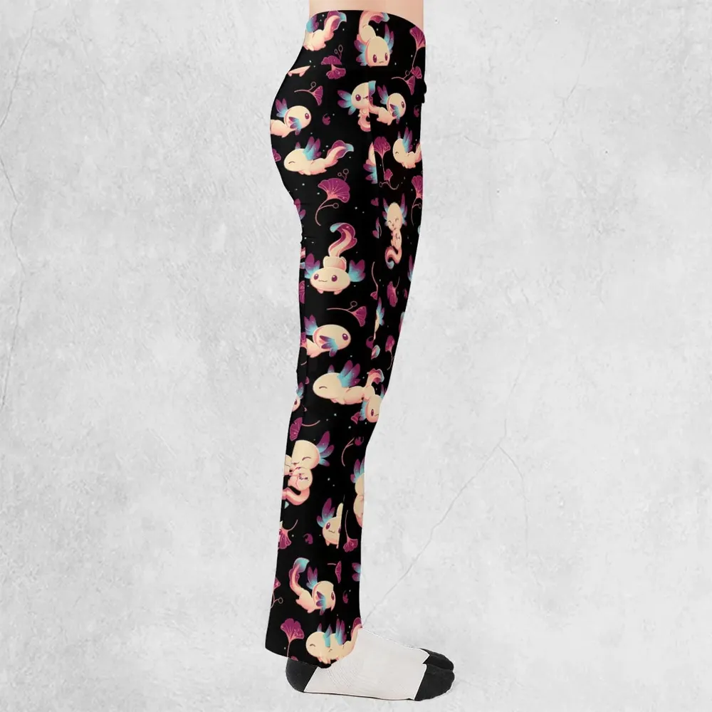 Axolotl Wonders Cute Salamanders Pattern Flare Leggings - 2