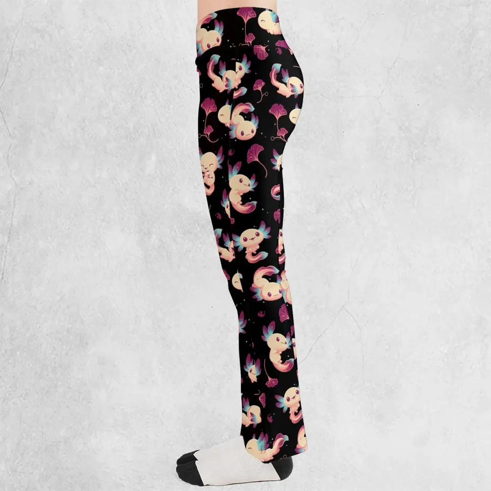 Axolotl Wonders Cute Salamanders Pattern Flare Leggings - 3