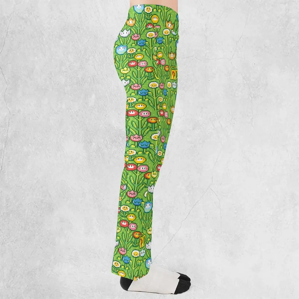 8bit Flower Garden Super Mario Pattern Flare Leggings - 2