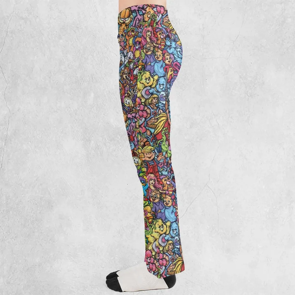 80s Throwback Cartoon Pattern Flare Leggings - 3