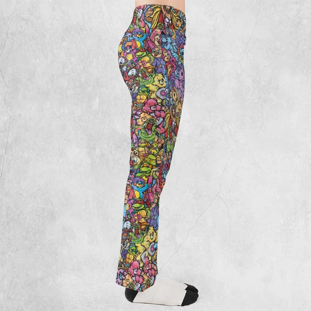 80s Throwback Cartoon Pattern Flare Leggings - 2