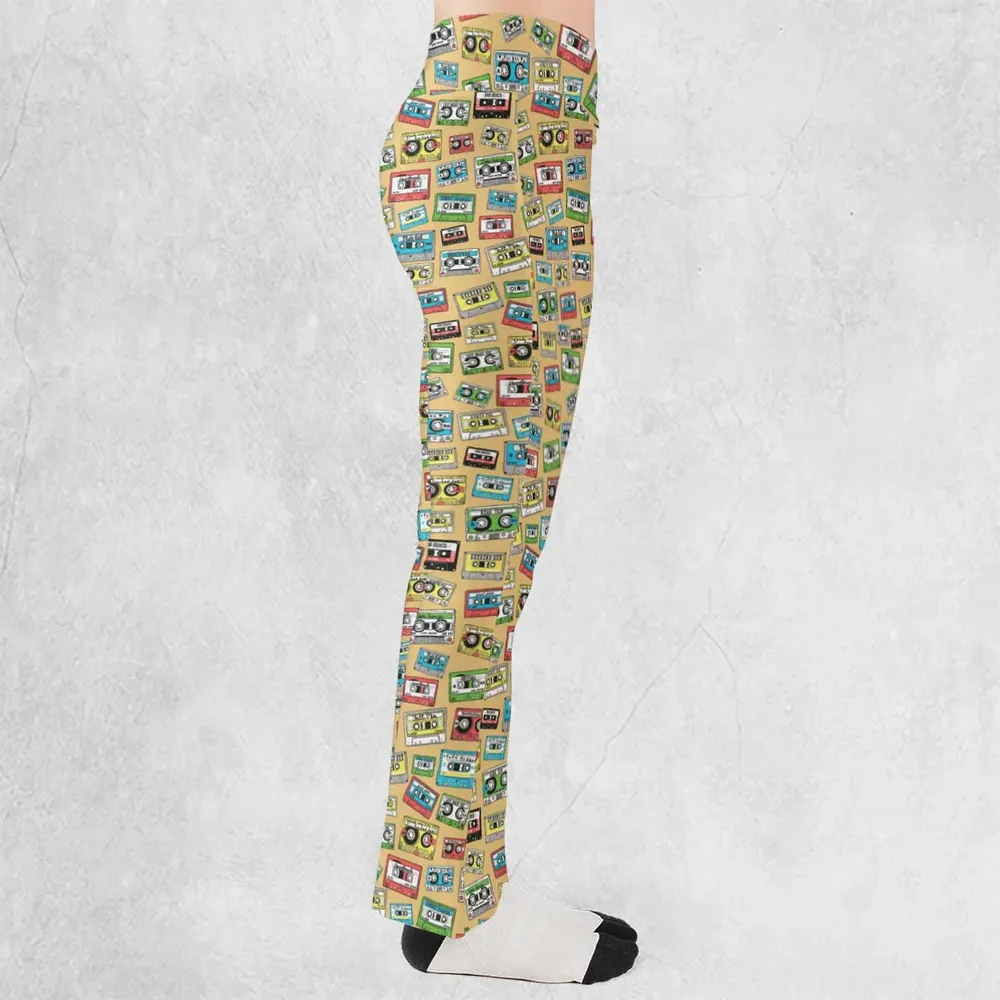 80s Playlist Pattern Flare Leggings - 2
